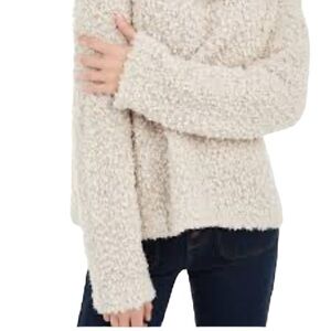 By Together Cream Soft & Cozy Furry Hooded Sweater V-Neck Sz L